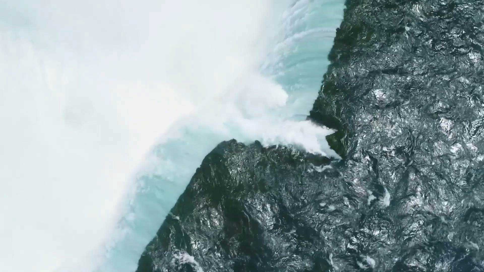 Above center of Niagara Falls from the air.